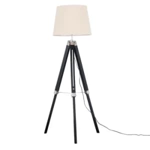 Clipper Black and Chrome Tripod Floor Lamp with Beige Aspen Shade