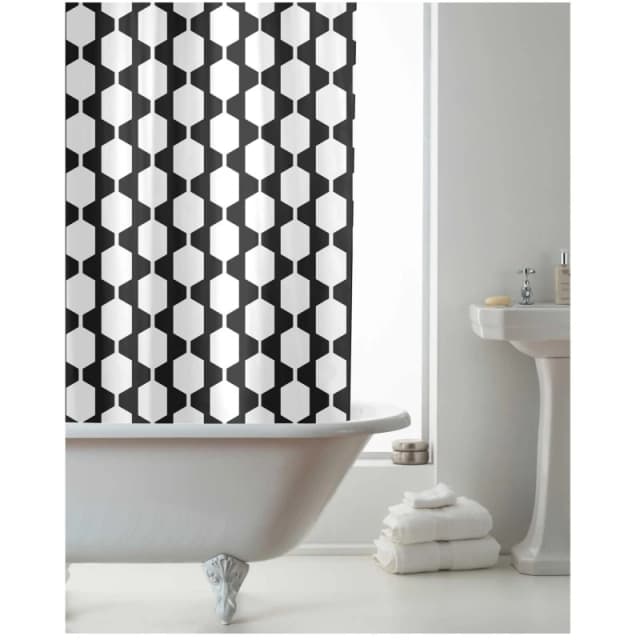 Country Club Shower Curtain with Rings - Retro Mono Black/ White unisex 180x180cm