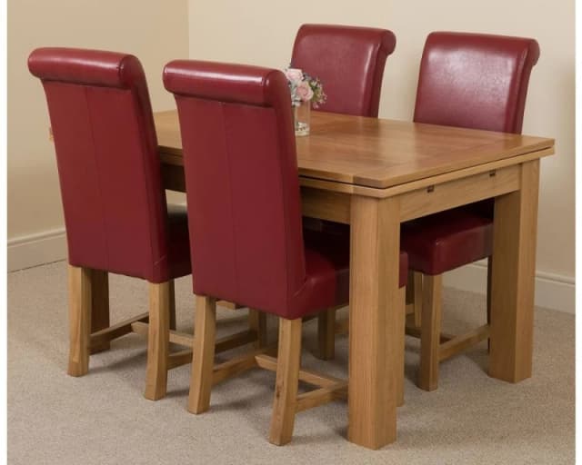Thats Furniture Richmond 140-220cm Oak Extending Dining Table + 4 Washington Leather Chairs in Red Red Unisex