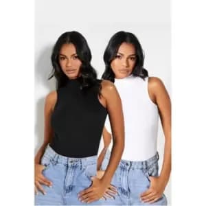 I Saw It First Rib High Neck Cotton Bodysuit 2 Pack - Black