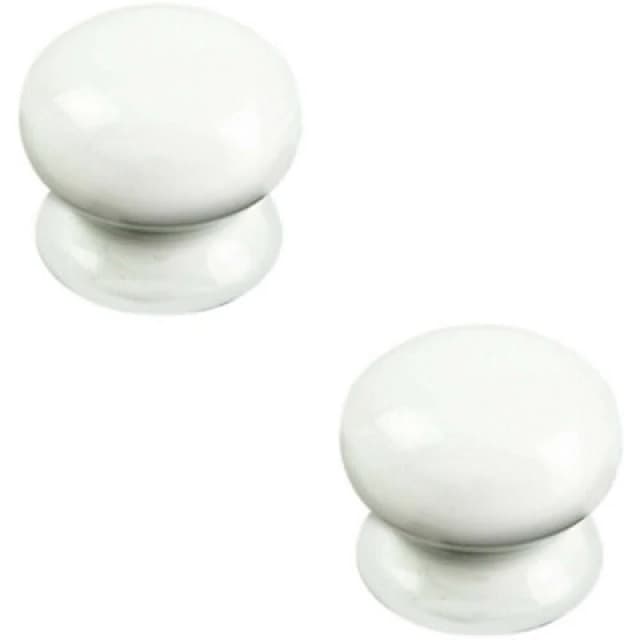 Loops 2x Round Porcelain Cupboard Door Knob 30mm Diameter White Antique Cabinet Handle White unisex