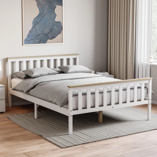 Lassic Vida Designs Milan Double Wooden Bed, High Foot White & Pine unisex Double