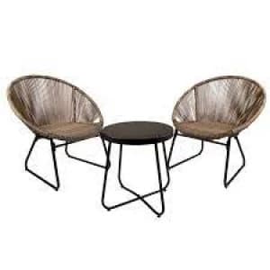 Charles Bentley Bali Tea For Two Set Natural PE Rattan, Powder Coated Steel Frame