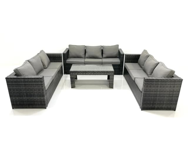 Fimous Outdoor Garden Furniture Set 9 Seater Rattan Sofa Set with Coffee Table Dark Grey Mixed Dark Grey
