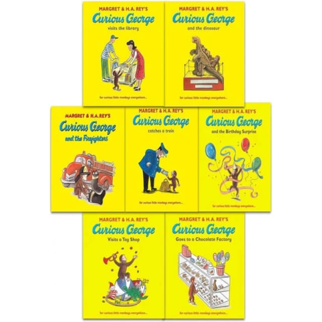 Curious George The Monkey 7 Books Collection Set By Margret Rey9(Curious George and the Dinosaur, Curious George and the Fire-fighters, Curious George