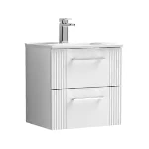 Deco Satin White 500mm Wall Hung 2 Drawer Vanity Unit with 18mm Profile Basin - DPF192B - Satin White - Nuie