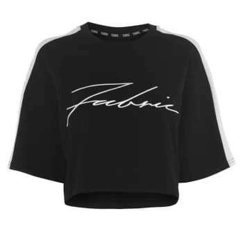 Fabric Panel T Shirt Ladies - Black