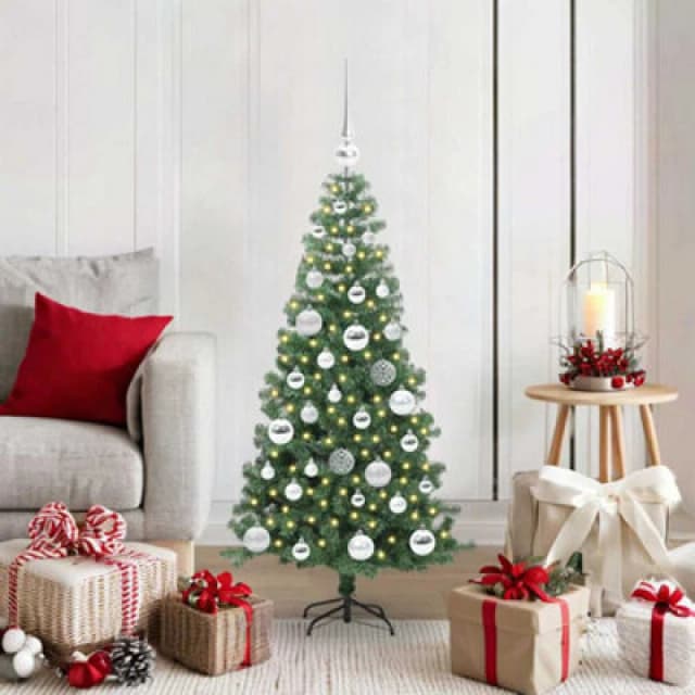 vidaXL Christmas Tree with 150 LEDs, Silver Balls with Stand Green 120cm PVC, Green 3396363
