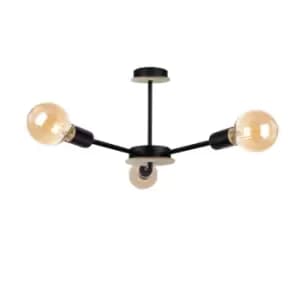 Sun Multi Arm Semi Flush Ceiling Light Wood, Black, 40cm, 3x E27