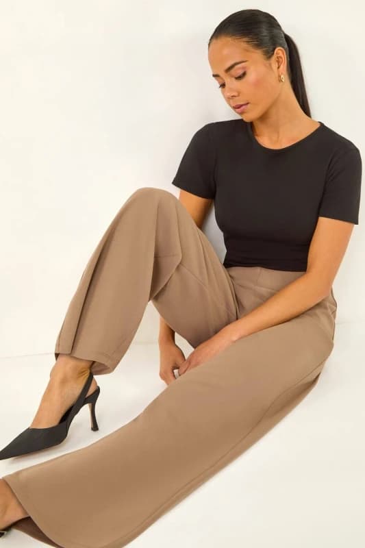 Roman Womens Petite Wide Leg Stretch Trouser in Taupe Size: 16 Taupe Female 16