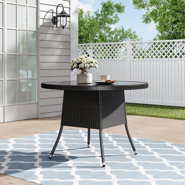 Breeins Black Wicker Table with Tempered Glass & Hole Black unisex One size