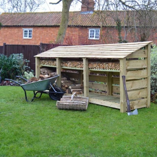 Rutland County Garden Furniture Ltd Empingham 4ft Log Store with Kindling Shelf L80 x W340 x H128cm, Green Green Unisex