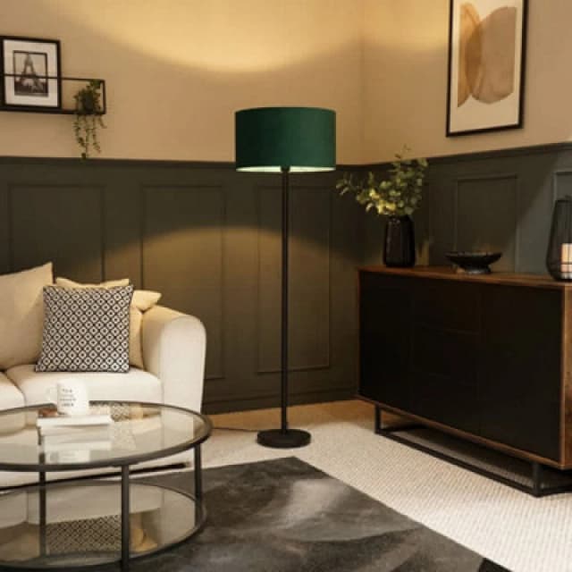 ValueLights ValueLights Charlie Black Stem Floor Lamp Light with Velvet Lamp Shade in Bottle Green Size: 18" Bottle Green 18" Unisex 505