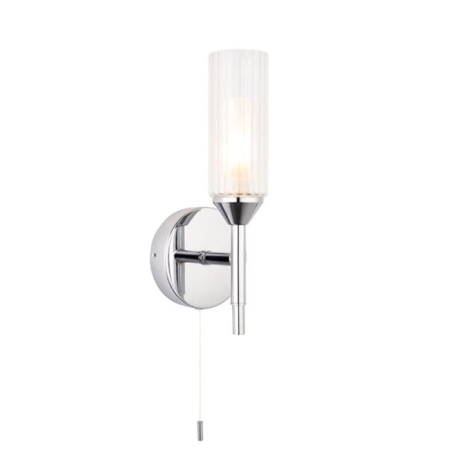 Loops Chrome Plated Bathroom Wall Light - Ribbed Glass Shade & Frosted Diffuser Clear