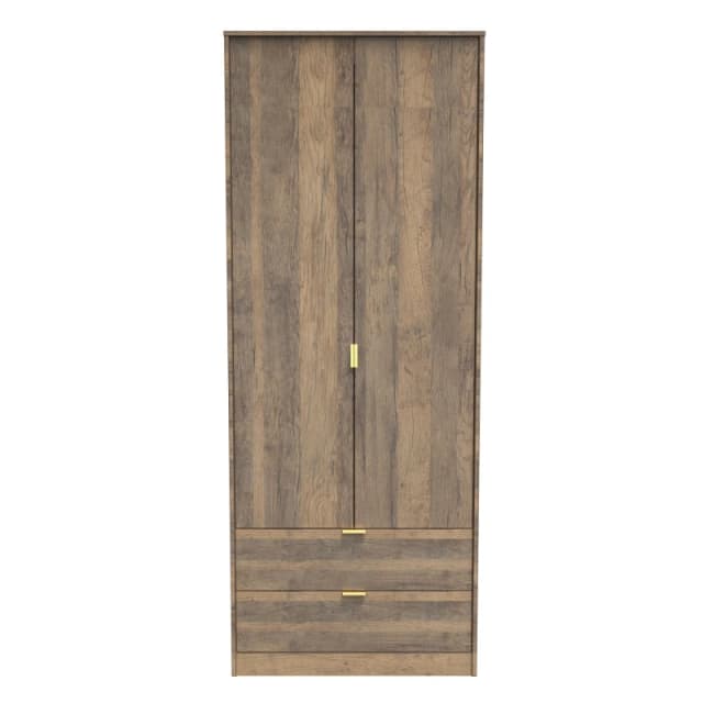 Tamworth Tall 2 Drawer Wardrobe In Vintage Oak (Ready Assembled)