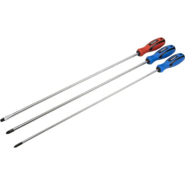 Loops 3 PACK 450mm EXTRA LONG REACH Screwdriver Set - Hardened Steel Slotted Phillips Metallics