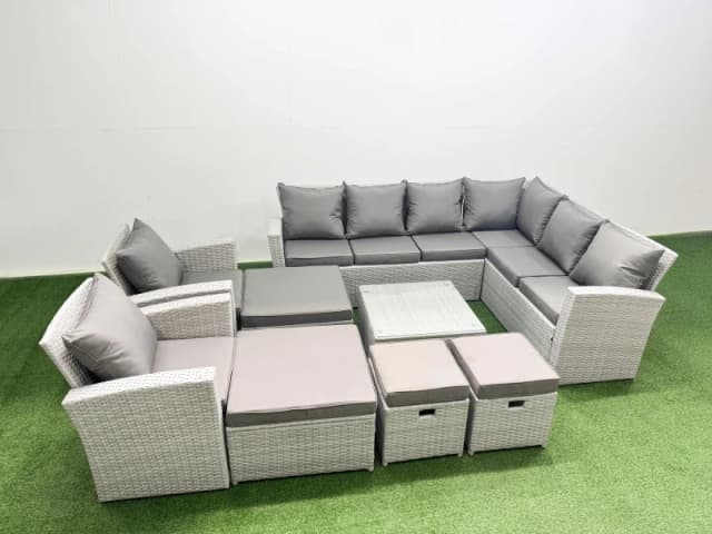 Fimous Rattan Garden Outdoor Furniture Set 12 Seater Rattan Garden Sofa Set in Light Grey Light Grey Unisex