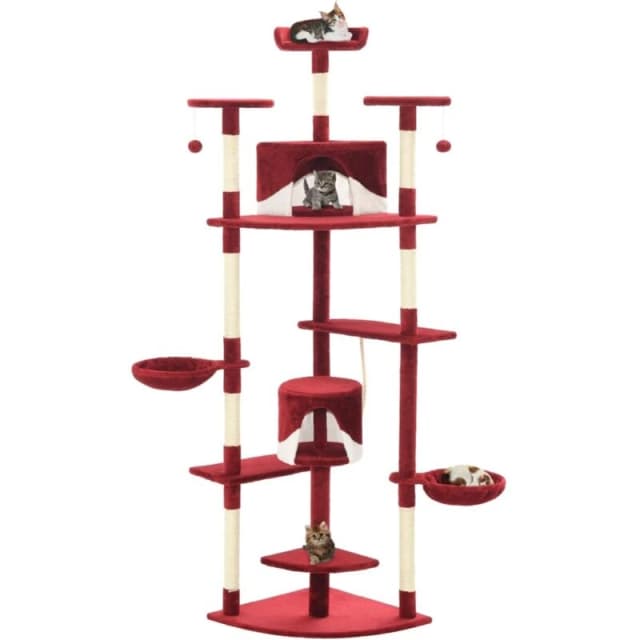 vidaXL Cat Tree with Sisal Scratching Posts 203cm Red and White Playhouse