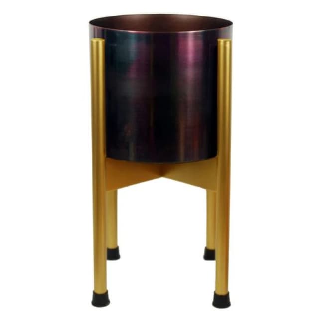 N/A Medium Gold Stand with Iridescent Rainbow Metal Planter 38.5cm x 18cm