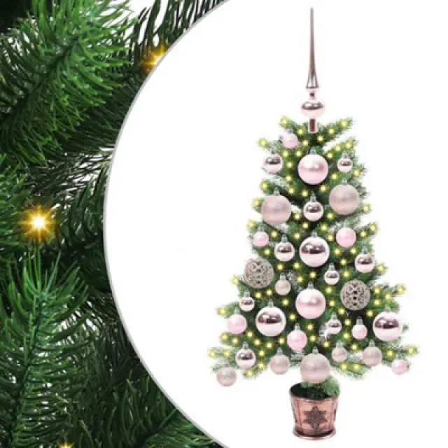 vidaXL Christmas Tree with 150 LEDs, Pink Balls with Stand Green 65cm PE, Green 3396293