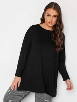 Yours Yours Long Sleeve Oversized Tee - Solid, Black, Size 38-40, Women