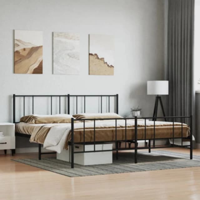 Vidaxl Metal Bed Frame Without Mattress With Footboard Black 200X200Cm