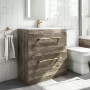 800mm White Floor Standing Vanity Unit with Basin and Brushed Brass Handles - Ashford