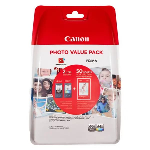 Original Canon PG-560XL & CL-561XL Ink Cartridge & Photo Paper Multipack (3712C008)