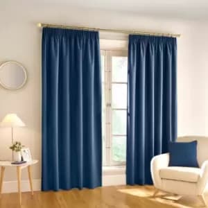 Enhancedliving - Enhanced Living Harvard Textured Blackout Pencil Pleat Curtains, Navy, 46 x 72 Inch