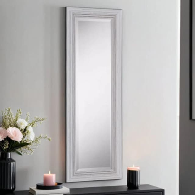 Yearn Mirrors Yearn Mirrors Yearn Distressed White Framed Wall Mirror 128.5x44.5cm White One Size Unisex 0716053066015