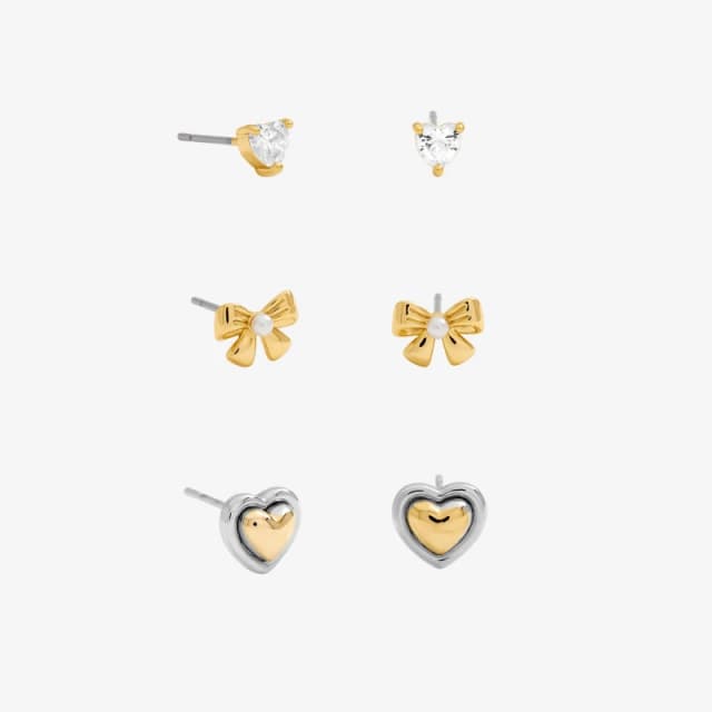 Inicio Gold Heart Bow Earrings - Pack of 3 - Gift Pouch Multi Earrings One Size Gold 40952510000