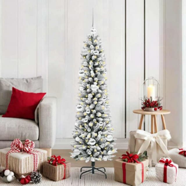 vidaXL Artificial Christmas Tree with 150 LEDs, Silver Balls Green and white 150 cm, Green 3396098