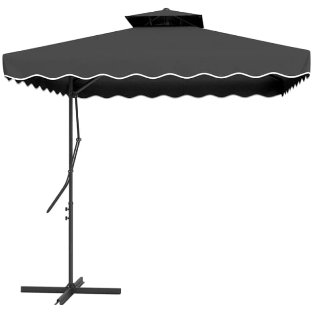 Outsunny 2.5m Cantilever Garden Parasol Umbrella with Cross Base, Black 84D-267V00BK