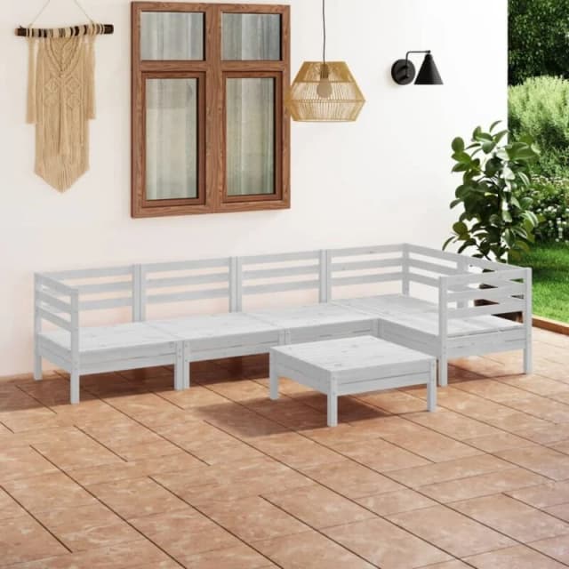 VIDAXL 6 Piece Garden Lounge Set Solid Pinewood White Vidaxl 8720286685853