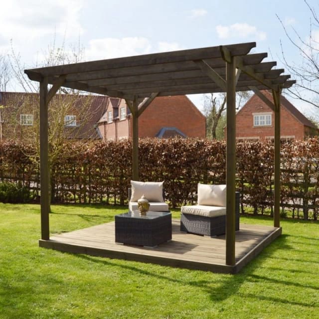 Rutland County Garden Furniture Ltd Garden Pergola & Decking Kit, Wood, L300 x W300 cm, Rustic Brown Brown Unisex