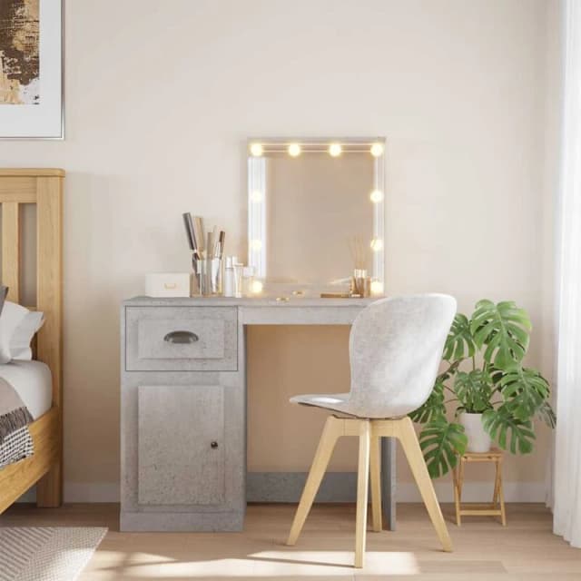 vidaXL Dressing Table with LED Lights Concrete Grey 90x42x132.5 cm, Grey 834974