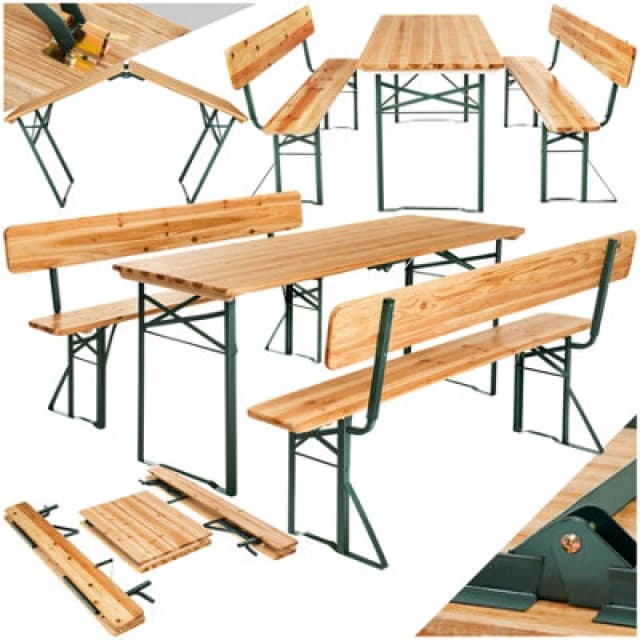 Tectake Picnic Table & Benches Franz Ii - 1 Table & 2 Benches, Foldable, With Backrests - Brown