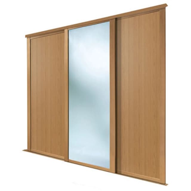 Spacepro Shaker Panel Shaker Mirrored Oak Effect 3 Door Sliding Wardrobe Door Kit (H)2260mm (W)2220mm