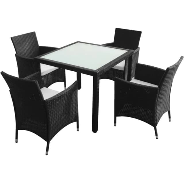 vidaXL Outdoor Dining Set 9 Pieces Poly Rattan Black Glass Tabletop Garden
