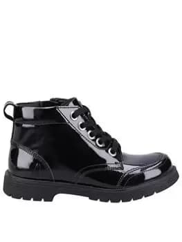 Hush Puppies Jolie Patent Senior School Boot _ Black, Size 5 Older