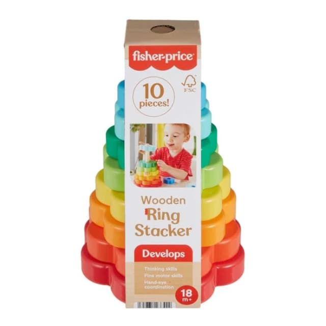 Fisher-Price Fisher-Price Wooden Ring Stacker Fine Motor Toy 10 Pieces