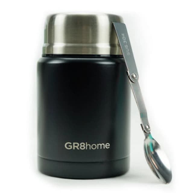 Gr8 Home Stainless Steel Insulated Vacuum Food Flask With Spoon Black unisex