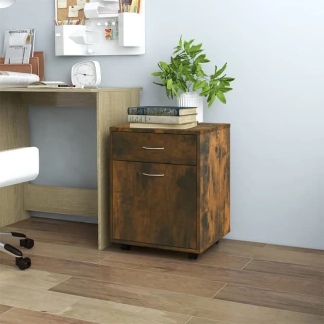 VIDAXL Rolling Cabinet Smoked Oak 45x38x54cm Engineered Wood Vidaxl 8720286956403