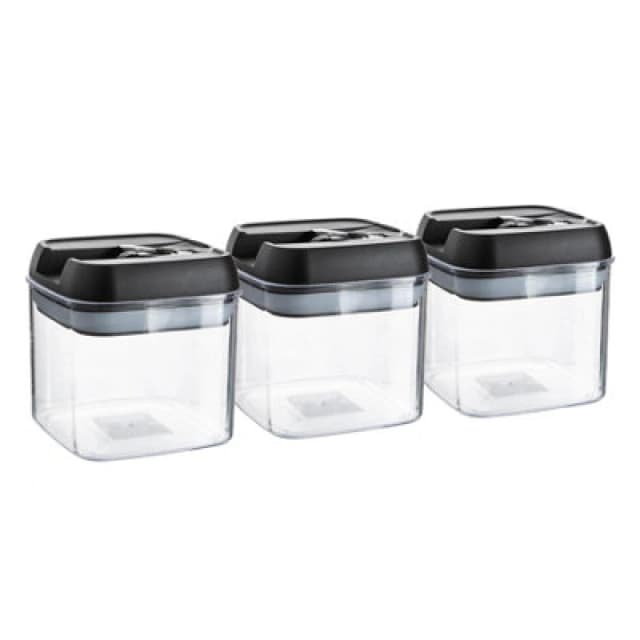 Argon Tableware 3X Food Storage Containers - 500Ml - Black Airtight Plastic Storage Pantry Food Organiser With Flip Lock Lid