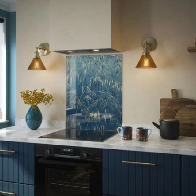 Clarissa Hulse Self Adhesive Kitchen Splashback Meadow Grass Blue Toughened Glass (W) 600 X (L) 750mm