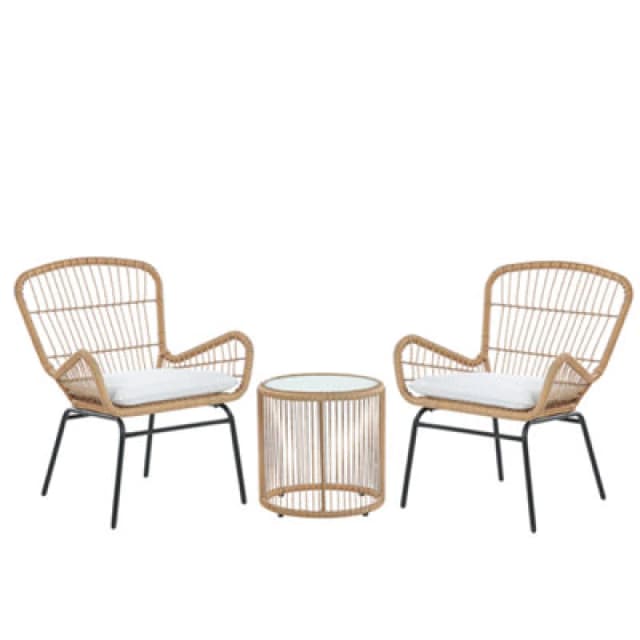 Beliani Bistro Set With Cushions Labico Pe Rattan Light Brown