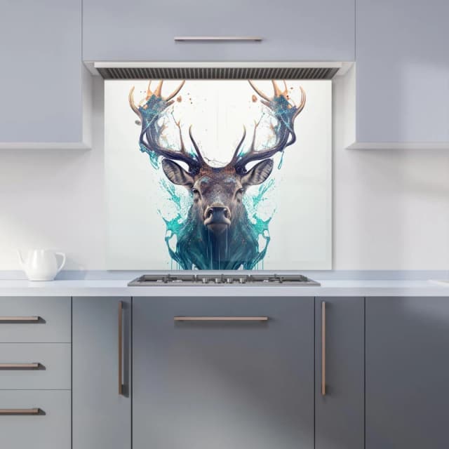 Warren Reed - Designer Stag Face Splashart Kitchen Splashback in White Size: 600mm x 750mm White Unisex 600mm x 750mm