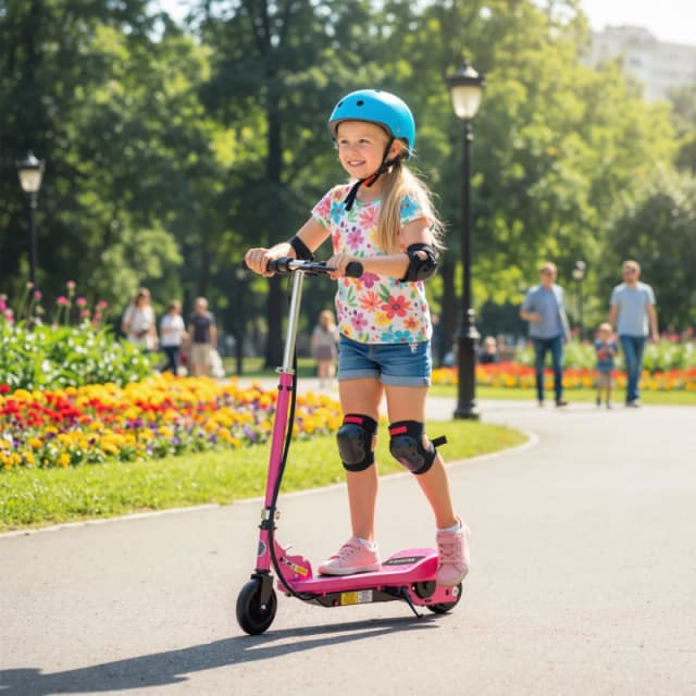 HOMCOM Foldable Kids Ride on Scooter, for Ages 7-14 Years, Pink Pink Unisex
