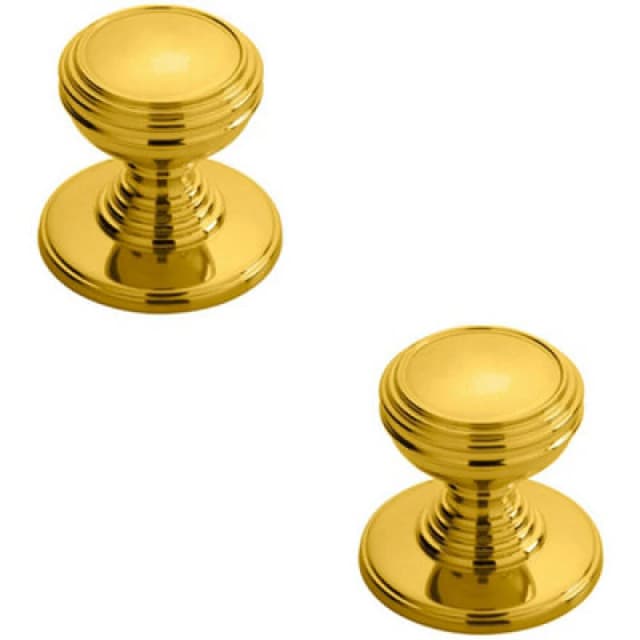 Loops 2x Ringed Tiered Cupboard Door Knob 30mm Diameter Polished Brass Cabinet Handle Metallics unisex