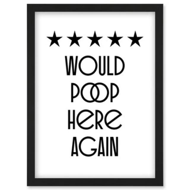 Artery8 Funny Toilet Review Sign Five Stars Would Poop Here Again Funny Bathroom Wall Art Decor Wall Art Print - A4 Size
